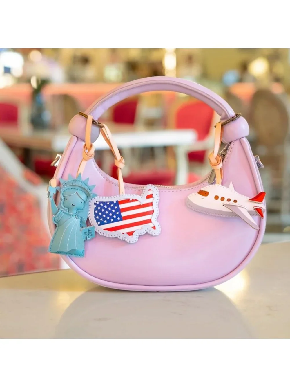 Hand-Sewn Leather Charm Keychain - Travel Icon Bag Accessory for Car & Backpack